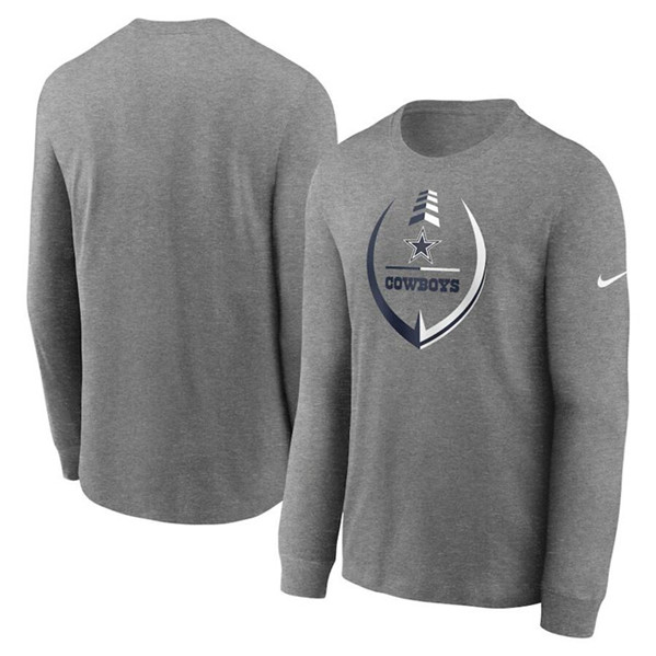 Men's Dallas Cowboys Gray Icon Legend Performance Long Sleeve T-Shirt - Click Image to Close